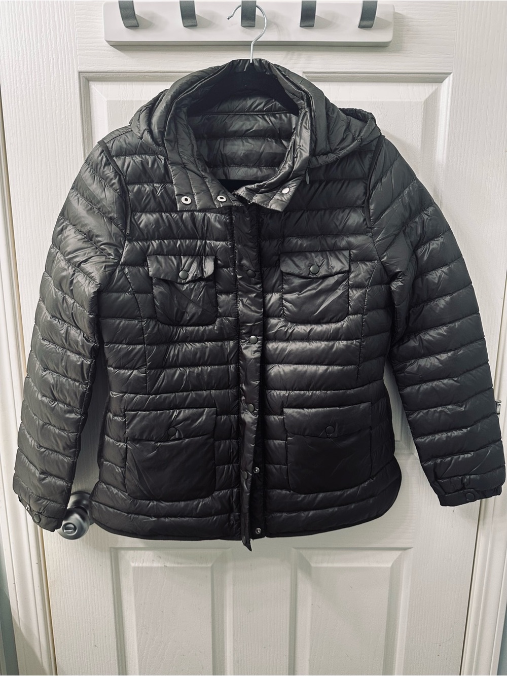 Womens Dark Olive Green Puffer Jacket with Hood